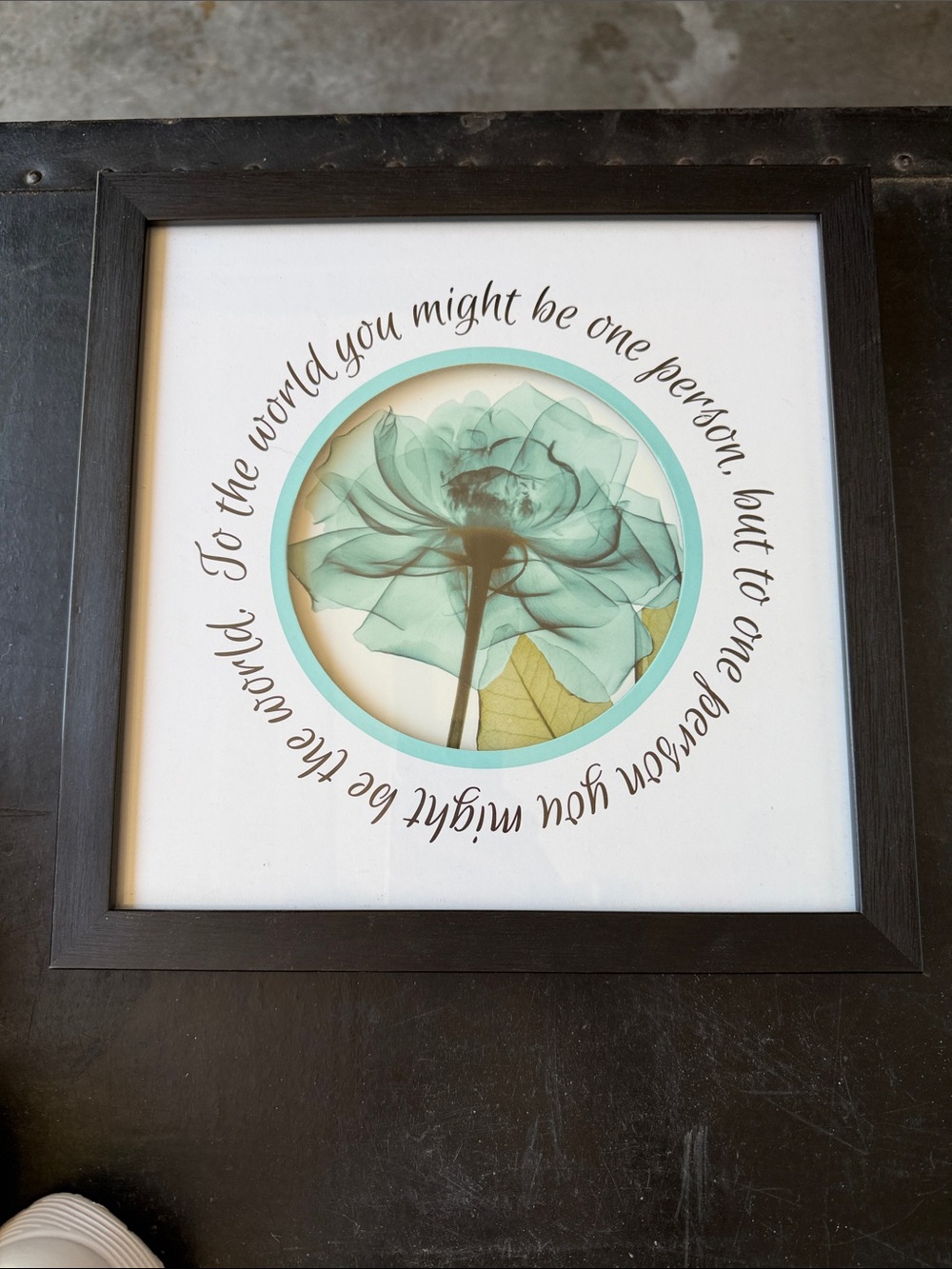 Framed Botanical Circle Wall Art - Teal Flower